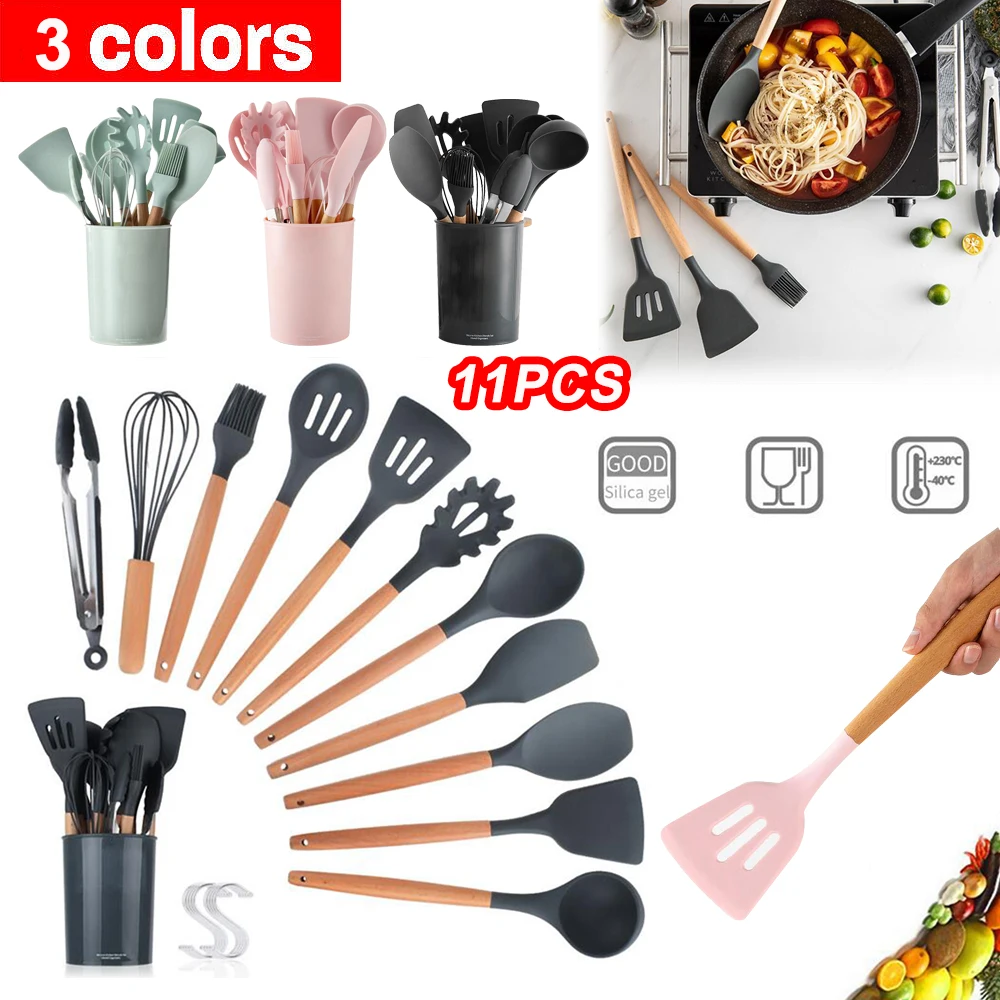 With Storage Box 11PCS Kitchen Utensils Silicone Non-stick Spatula Shovel Wooden Handle Cooking Tools Set Pink Green Black 3
With Storage Box 11PCS Kitchen Utensils Silicone Non-stick Spatula Shovel Wooden Handle Cooking Tools Set Pink Green Black 3