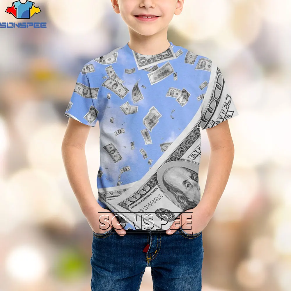 SONSPEE 3D Dollar Money Gold Coin Bill Printing Children's T-shirt Spoof Fashion Summer O-neck Alternative Short-sleeved 
SONSPEE 3D Dollar Money Gold Coin Bill Printing Children's T-shirt Spoof Fashion Summer O-neck Alternative Short-sleeved