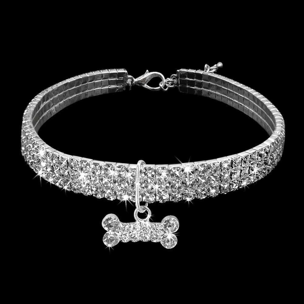 Фото Стильное 3 ряда диаманта дизайн ожерелье с пряжкой для питомца щенка собаки | Дом