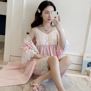 Two Piece Lounge Set Nightwear Kimono Women Robe Sets Princess Romantic Sleepwear Lace Cotton Sleep Dress Sleeping Gown Nighty
Two Piece Lounge Set Nightwear Kimono Women Robe Sets Princess Romantic Sleepwear Lace Cotton Sleep Dress Sleeping Gown Nighty