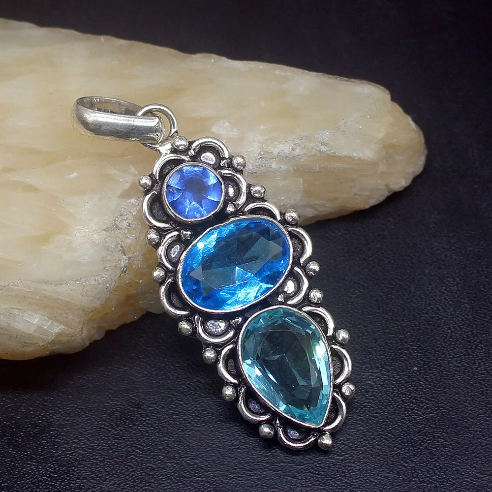 

Gemstonefactory ювелирные изделия большая акция 925 серебро винтажные СОЛНЕЧНЫЕ ОКЕАНА голубой топаз женские ожерелье для подарков Кулон 1185
