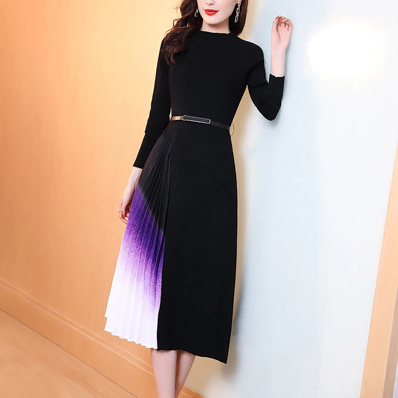 Banulin Fashion Designer Dress Spring Autumn Women's Dress Sashes knitting Long sleeve Patchwork Pleated Vintage Sweater Dress
Banulin Fashion Designer Dress Spring Autumn Women's Dress Sashes knitting Long sleeve Patchwork Pleated Vintage Sweater Dress