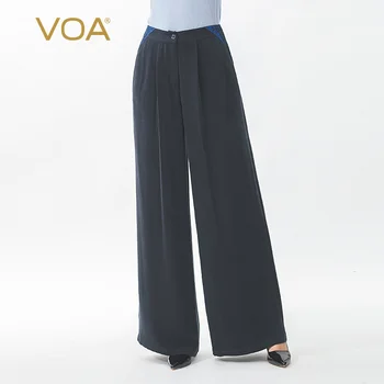 VOA navy blue 40mm heavy silk cropping yarn-dyed stitching middle waist buttons big hip pocket fall feet wide leg pants K1155 
VOA navy blue 40mm heavy silk cropping yarn-dyed stitching middle waist buttons big hip pocket fall feet wide leg pants K1155