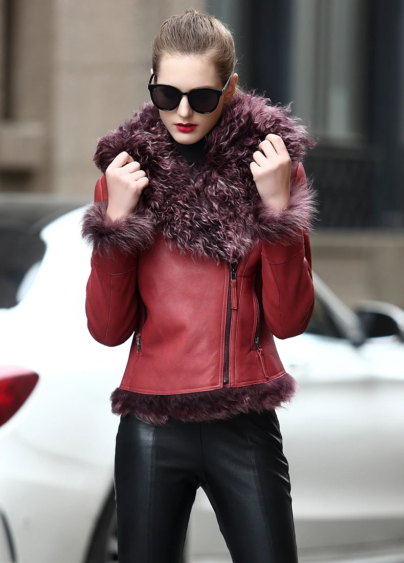genuine leather jacket sheepskin women coat (3)
