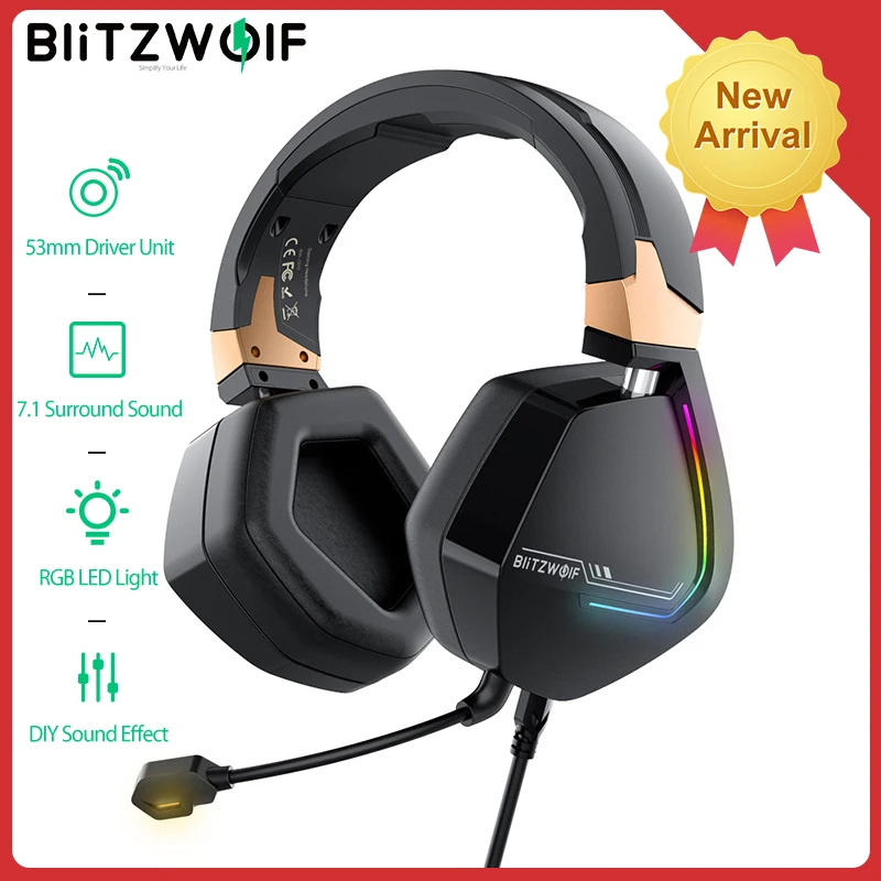 BlitzWolf BW-GH2 Gaming Headphones USB Wired 7.1 Channel 53mm Driver RGB Gamer Headset with Mic for Computer PS3/4 Head Set | Электроника
