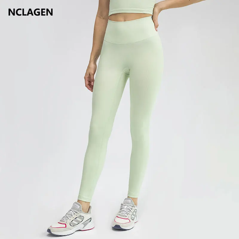 

NCLAGEN Yoga Pants Hip Lifting Sport Leggings Women Fitness Elastic High Waist NO FRONT SEAM Thread Squat Proof GYM Tights