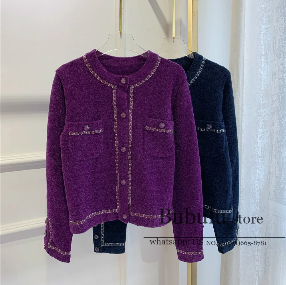 2020 Autumn Heavy Industry Single-Breast Cropped Cardigan Graceful Purple Chain Knitted Cardigan Temperament Sweaters Jumpers
2020 Autumn Heavy Industry Single-Breast Cropped Cardigan Graceful Purple Chain Knitted Cardigan Temperament Sweaters Jumpers