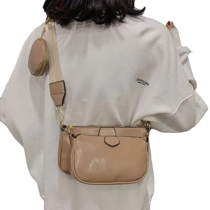 3 Pieces Female Bags Solid Color Multipurpose Crossbody Bag Shoulder Bag for Women