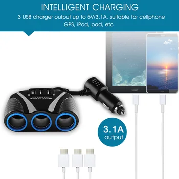 Hot 3 in 1 Cigarette Lighter Power Adapter Socket Splitter 3.1A 12V-24V USB Car Charger For iPhone Smartphone Car Kit DVR GPS
Hot 3 in 1 Cigarette Lighter Power Adapter Socket Splitter 3.1A 12V-24V USB Car Charger For iPhone Smartphone Car Kit DVR GPS