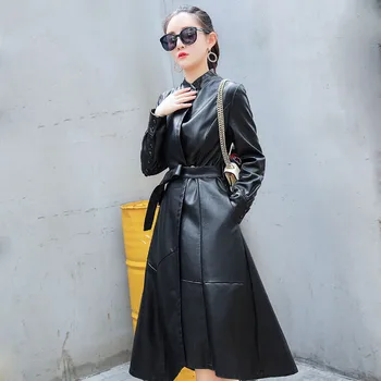 Faux Leather Jacket Women New Long Plus Size Button Belt Stand Collar Female Windbreaker Spring Autumn Solid Slim Leather Coat
Faux Leather Jacket Women New Long Plus Size Button Belt Stand Collar Female Windbreaker Spring Autumn Solid Slim Leather Coat