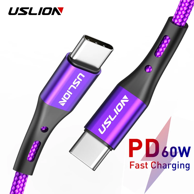 Кабель USLION USB Type-C/Type-C для Macbook Samsung S10 S9 PD 60 Вт QC3.0 USB-C 2 м 3 | Мобильные телефоны и