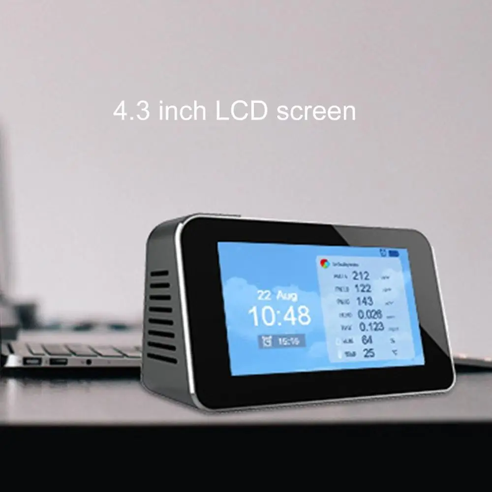 PM2.5/PM10/PM1.0/TVOC/CO2 Tester AQI Air Quality Analysis Detector Temperature Humidity Monitor Home Smog Meter w/ Alarm Clock
PM2.5/PM10/PM1.0/TVOC/CO2 Tester AQI Air Quality Analysis Detector Temperature Humidity Monitor Home Smog Meter w/ Alarm Clock