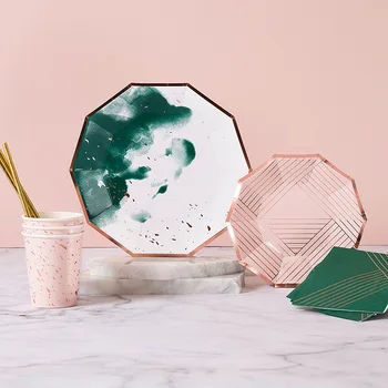 Disposable tableware Rose Gold Green Watercolor Large Paper Plates Party Decor Cup Plate Napkin Straw Birthday Wedding Supplies 
Disposable tableware Rose Gold Green Watercolor Large Paper Plates Party Decor Cup Plate Napkin Straw Birthday Wedding Supplies