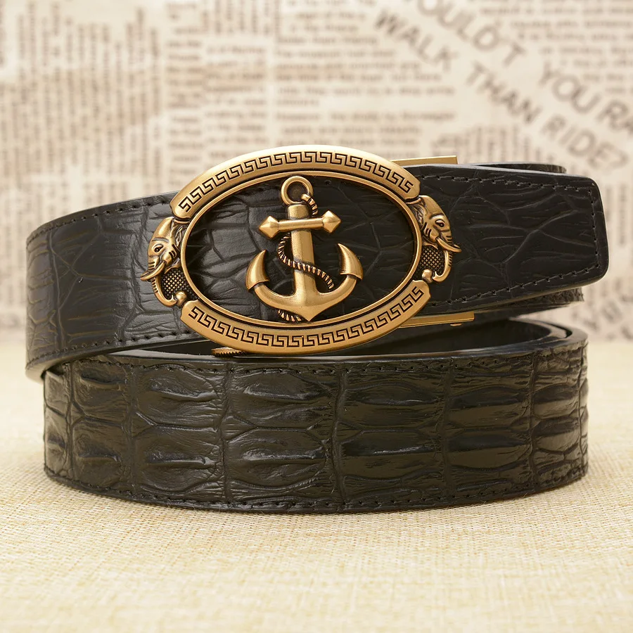 Anchor automatic buckle Men's Belt high-grade Crocodile skin leather waistband luxury fashion wild vintage sailor waistband p46
Anchor automatic buckle Men's Belt high-grade Crocodile skin leather waistband luxury fashion wild vintage sailor waistband p46