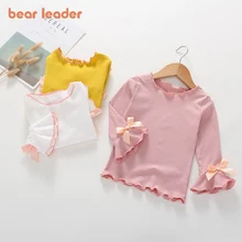 

Bear Leader Kid Girls Spring Autumn Tees New Fashion Girl Baby Solid Color T-Shirts Casual Bowtie Flare Sleeve Cute Clothes 1-6Y