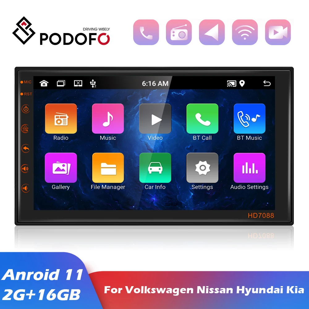 Автомагнитола Podofo универсальный мультимедийный видеоплеер на Android с 7 "экраном