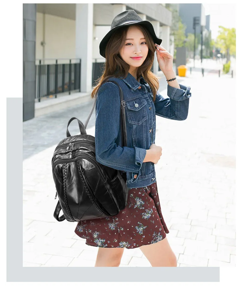Genuine Leather Sheepskin Backpacks Female Both Shoulders Backpack Rucksack Large Capacity Travel Preppy Style Women Bags