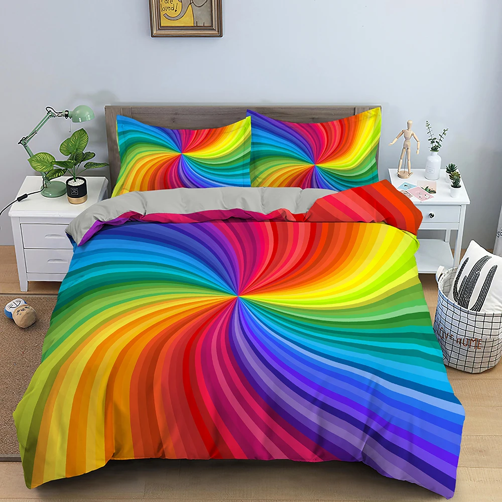 

3D Printing Rainbow Geometric Bedding Set Luxury Colorful Duvet Cover Comforter Cover Home Textiles Stylish Multiple Size