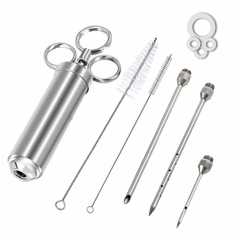 New 2 Oz Meat Injector Syringe Poultry Marinade Flavour Seasoning Injectors BBQ Kit Kitchen Tools With 3 Needles |