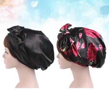 2pcs Ribbon Bowknot Nightcap Satin Sleeping Cap Chemotherapy Cap Hats for Women Girls (Black Floral Printing + Black)
2pcs Ribbon Bowknot Nightcap Satin Sleeping Cap Chemotherapy Cap Hats for Women Girls (Black Floral Printing + Black)