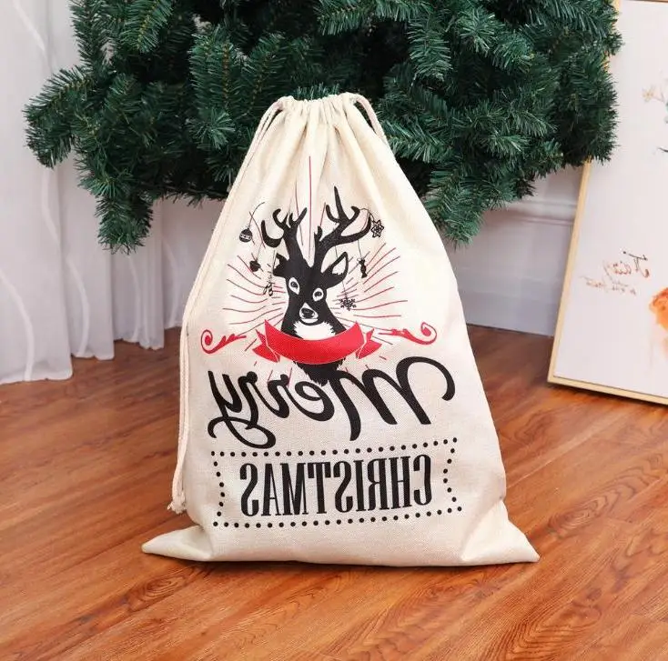 

Christmas Gift Bags Large Organic Deer Elk Bag Storage Xmas Sack Drawstring Bag Reindeers Santa Claus Kids Candy Sack Wholesale