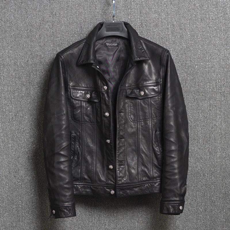 Men's Leather Jacket Real Sheepskin Coat Vintage Genuine Leather Spring Autumn Slim Fit Motorcycle Leather Jackets 16M-8 KJ2303 
Men's Leather Jacket Real Sheepskin Coat Vintage Genuine Leather Spring Autumn Slim Fit Motorcycle Leather Jackets 16M-8 KJ2303