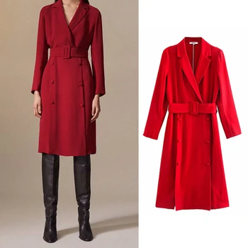 Women dress za 2019 chic red sashes double breasted blazer dress long sleeve mid calf dresses female office wear vestidos
Women dress za 2019 chic red sashes double breasted blazer dress long sleeve mid calf dresses female office wear vestidos