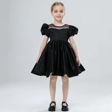 

2022 New Girls Party Dresses Kids Summer Short Sleeve Satin Beading Ball Gowns Teenagers Birthday Wedding Party Show Dresses
