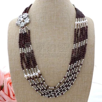 N070204 24" 6 Strands White Pearl Garnet Necklace 
N070204 24" 6 Strands White Pearl Garnet Necklace