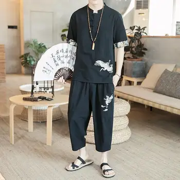 men's short sleeve shirt & pants Chinese style suit summer loose plate buckle two-piece set vintage new summer ropa de hombre
men's short sleeve shirt & pants Chinese style suit summer loose plate buckle two-piece set vintage new summer ropa de hombre
