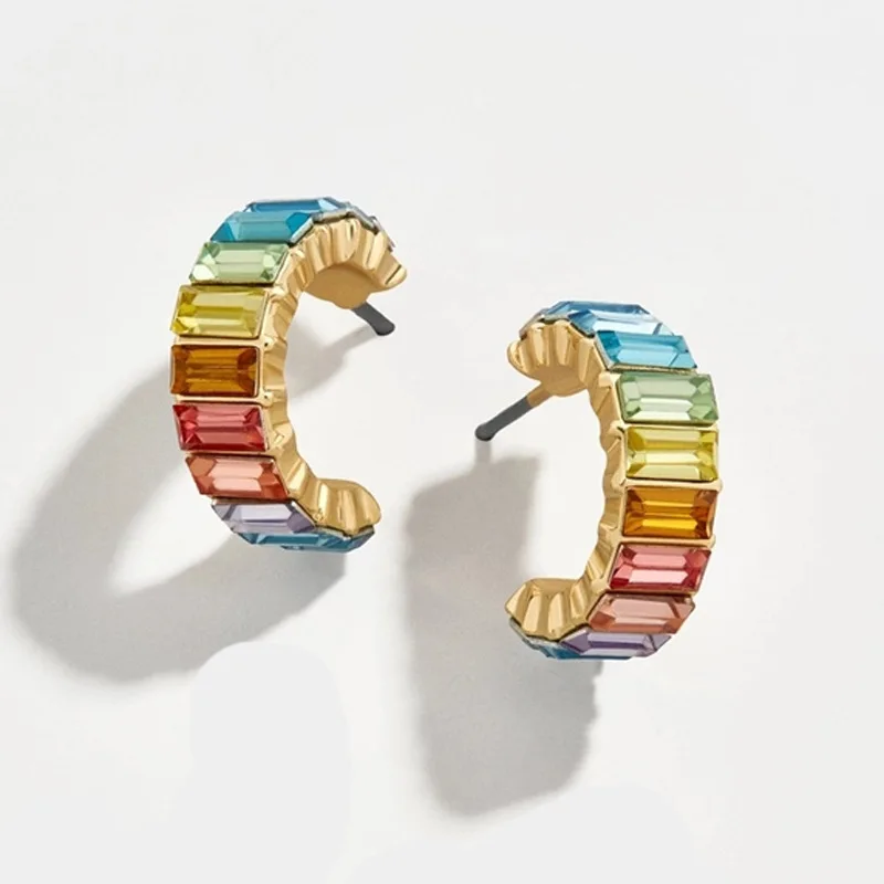 Цветные серьги с кристаллами в форме C металлические серьги-гвоздики модные