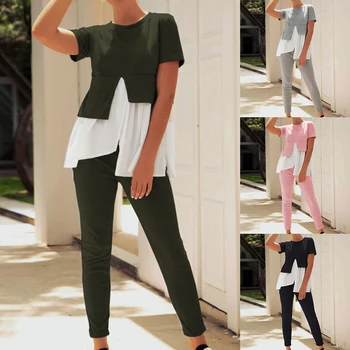 Women Two Pieces Set O-Neck Irregular Ruffles Short Sleeve Top Long Pants Set Casual Summer Tracksuit Set
Women Two Pieces Set O-Neck Irregular Ruffles Short Sleeve Top Long Pants Set Casual Summer Tracksuit Set