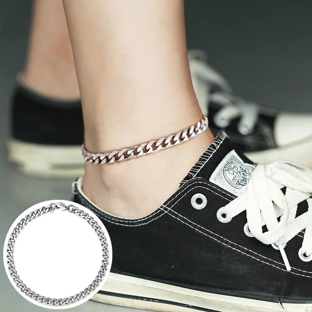 

Fanshion Stainless Steel Anklets For Women Men Simple 3-11mm Curb Cuban Link Beach Foot Jewelry Leg Chain Ankle Bracelets KB104
