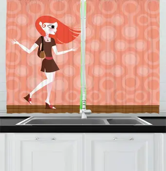Blush Caramel Cartoon Kitchen Curtains Cartoonish Young Girl Retro Clothes Geometric Rounded Background Window Drapes 
Blush Caramel Cartoon Kitchen Curtains Cartoonish Young Girl Retro Clothes Geometric Rounded Background Window Drapes