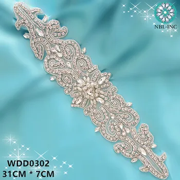 ( 1PC) Bridal beaded Silver rhinestone applique crystal applique iron on for wedding dress WDD0302 
( 1PC) Bridal beaded Silver rhinestone applique crystal applique iron on for wedding dress WDD0302