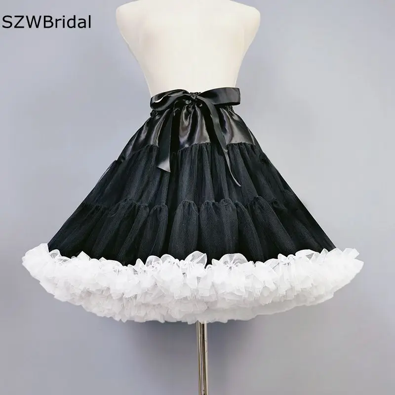 

New Arrival Tulle Black Underskirt Petticoat Jupon mariage Vestidos Enaguas White Edge Tutu Petticoats Accesorios para boda