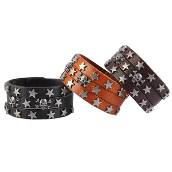 Vintage first layer cowhide Threading by Skull clasp men bangles for mens Cowhide Braided star Multi Layer Wrap man
Vintage first layer cowhide Threading by Skull clasp men bangles for mens Cowhide Braided star Multi Layer Wrap man