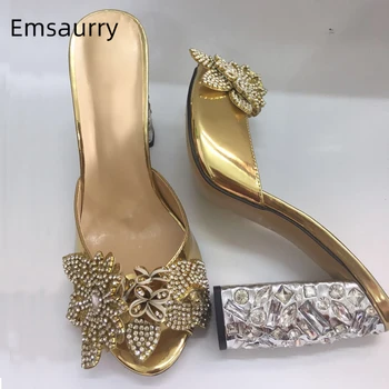 Luxury Diamond High Heel Party Shoes Woman Jeweled Rhinestone Flower Decor Gold Patent Leather Open Toe Summer Slippers Women
Luxury Diamond High Heel Party Shoes Woman Jeweled Rhinestone Flower Decor Gold Patent Leather Open Toe Summer Slippers Women