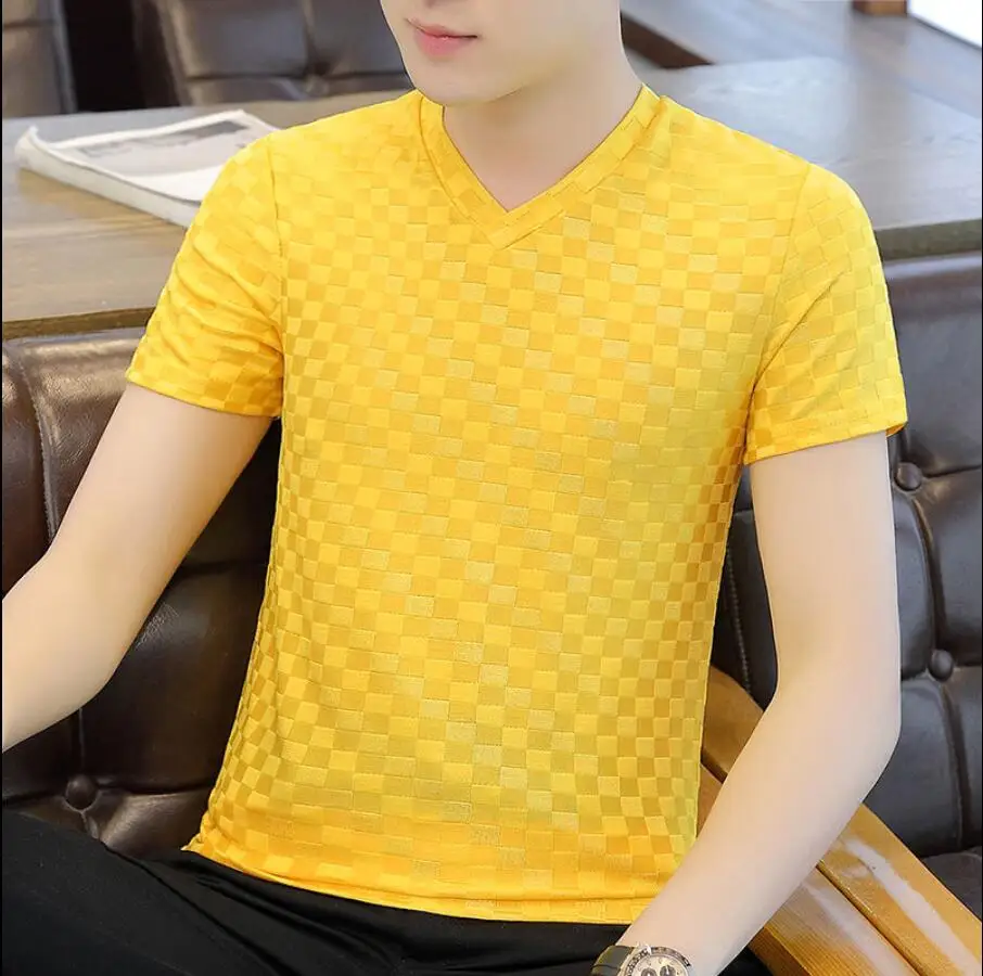 

2021 New Summer Men Ice Silk Tops Basics Tee Male Three Quarter Sleeve Fashion Solid Loose Casual Korea Style T Shirt W31
