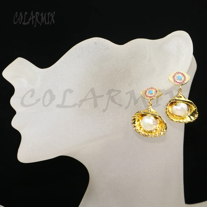 Natural pearls pave zircon stone earrings Gold color earrings round pearls jewelry gift for lady 6143
Natural pearls pave zircon stone earrings Gold color earrings round pearls jewelry gift for lady 6143