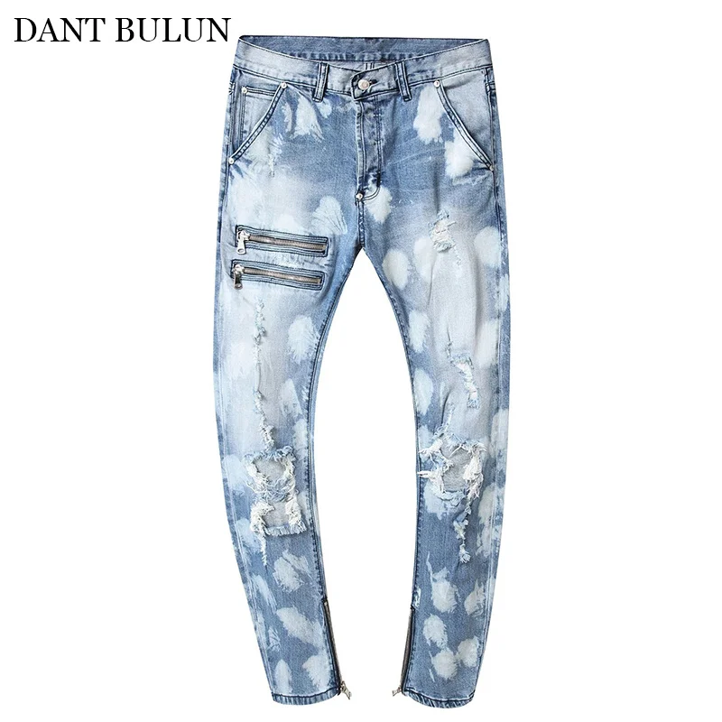 

Men's Jeans Ripped Button Fly Skinny Distressed Destroyed Jean Slim Stretch Men Pants Zipper Trousers Legs For Men Plus Size