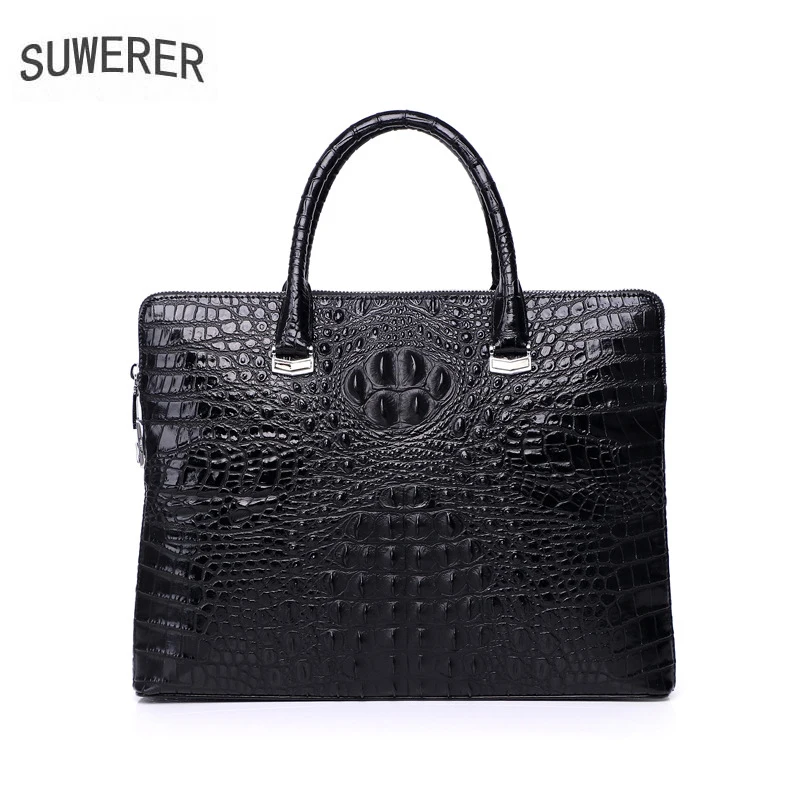

Genuine Leather Bag Men's briefcase High Quality Business handbag Real Cowhide Leather Crocodile pattern Tote Bag