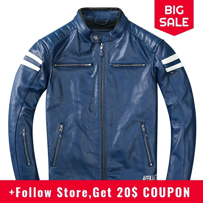2020 Blue American Biker Style Genuine Leather Jacket Men Plus Size 3XL Real Cowhide Autumn Slim Fit Motorcycle Leather Coat
2020 Blue American Biker Style Genuine Leather Jacket Men Plus Size 3XL Real Cowhide Autumn Slim Fit Motorcycle Leather Coat
