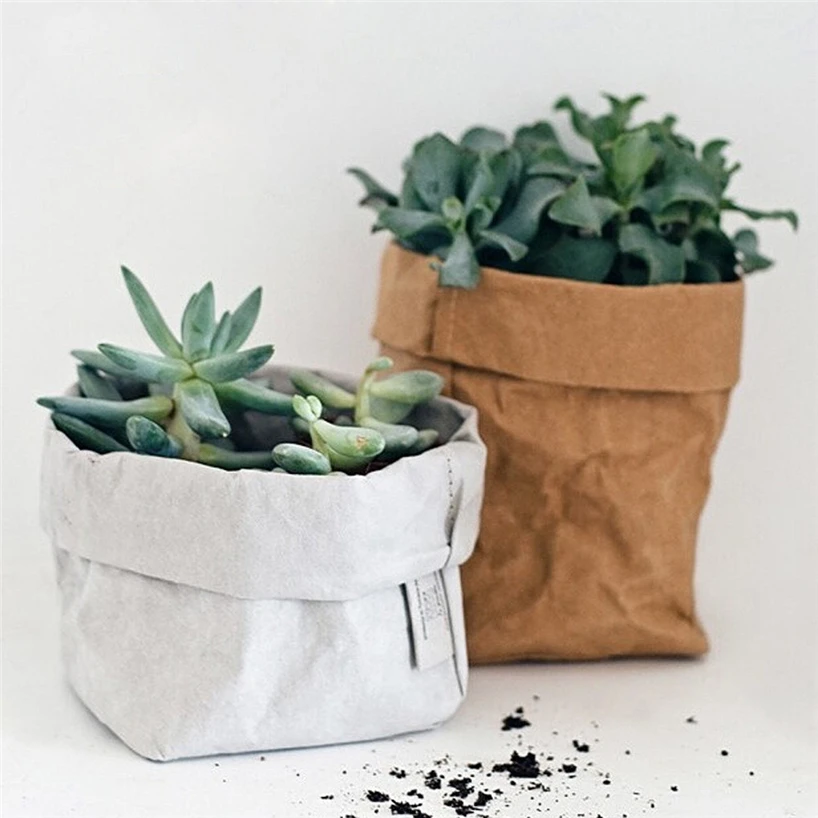 Washable kraft paper bag plant flower pot multifunctional portable simple home garden storage bag save space reuse