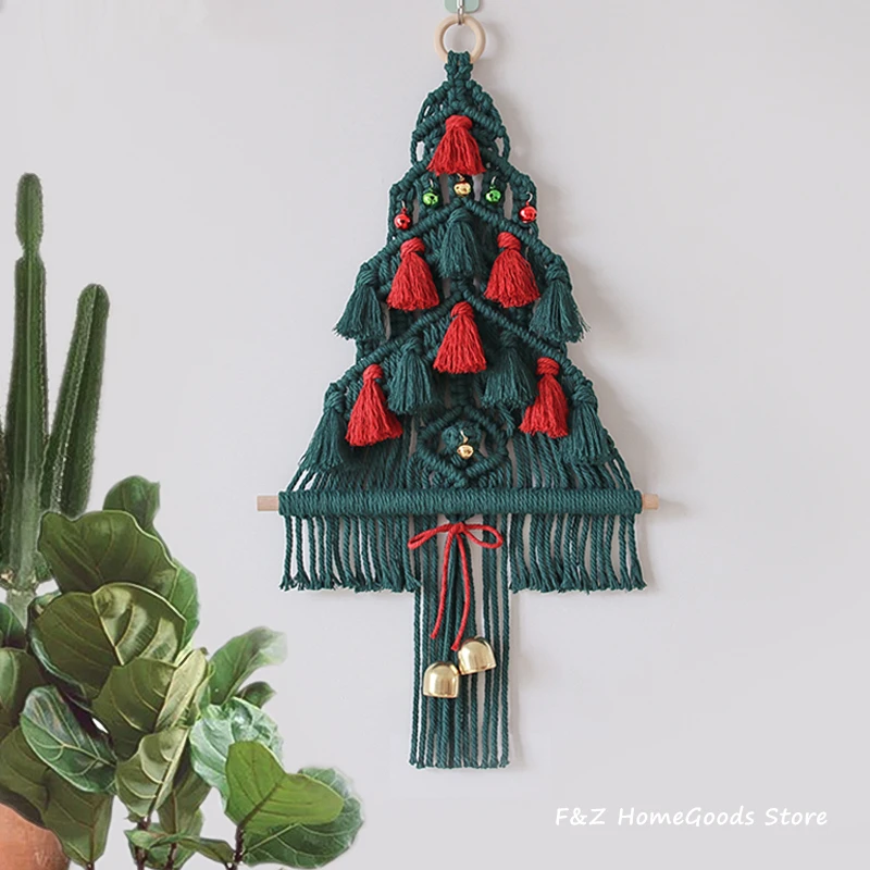 Bohemian Christmas Tree - Handwoven Macrame Wall Hanging with Bells & Lights 2 H3b785ec973f24a8085ed22f5e8fefcde0