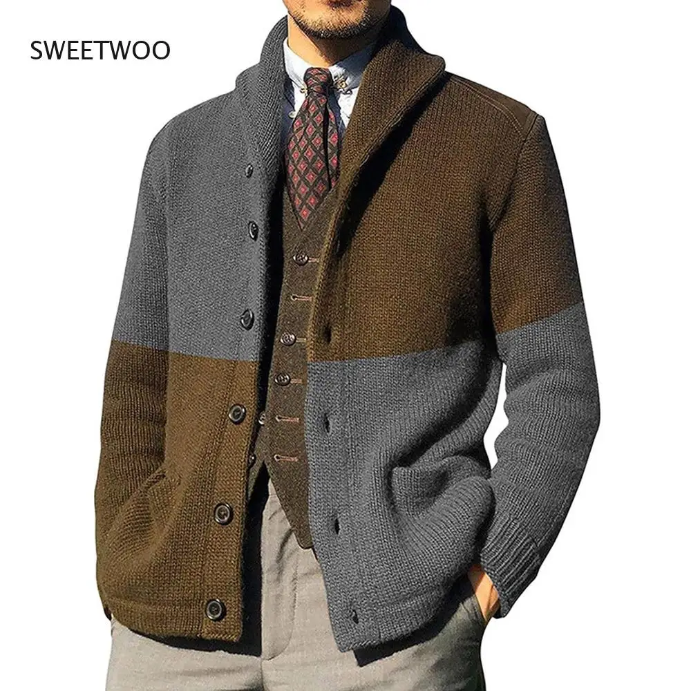 Men Sweater Cardigans Autumn Winter Casual Gentle Patchwork Sweaters Color Block Slim Long Sleeve Single Breasted Lapel Cardigan
Men Sweater Cardigans Autumn Winter Casual Gentle Patchwork Sweaters Color Block Slim Long Sleeve Single Breasted Lapel Cardigan