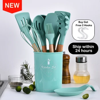 9/10/12PCS Silicone Cooking Utensils Set Non-stick Spatula Shovel Wooden Handle Cooking Tools Set With Storage Box Kitchen Tools
9/10/12PCS Silicone Cooking Utensils Set Non-stick Spatula Shovel Wooden Handle Cooking Tools Set With Storage Box Kitchen Tools