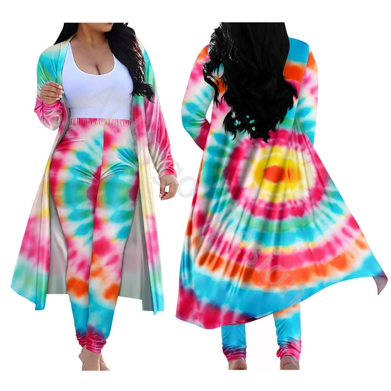 Rainbow Tie Dye Print Two Piece Outfits For Women Long Coat Legging Set For Black Women Sexy Club Suit For Custom Capa Mujer
Rainbow Tie Dye Print Two Piece Outfits For Women Long Coat Legging Set For Black Women Sexy Club Suit For Custom Capa Mujer