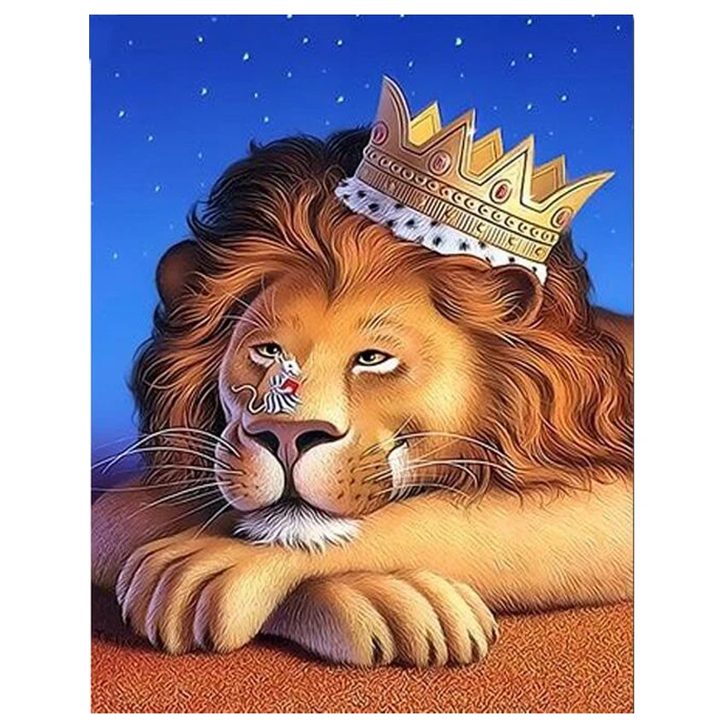 Вышивка бисером животное "Король короны льва" 5d diy крестиком алмазная