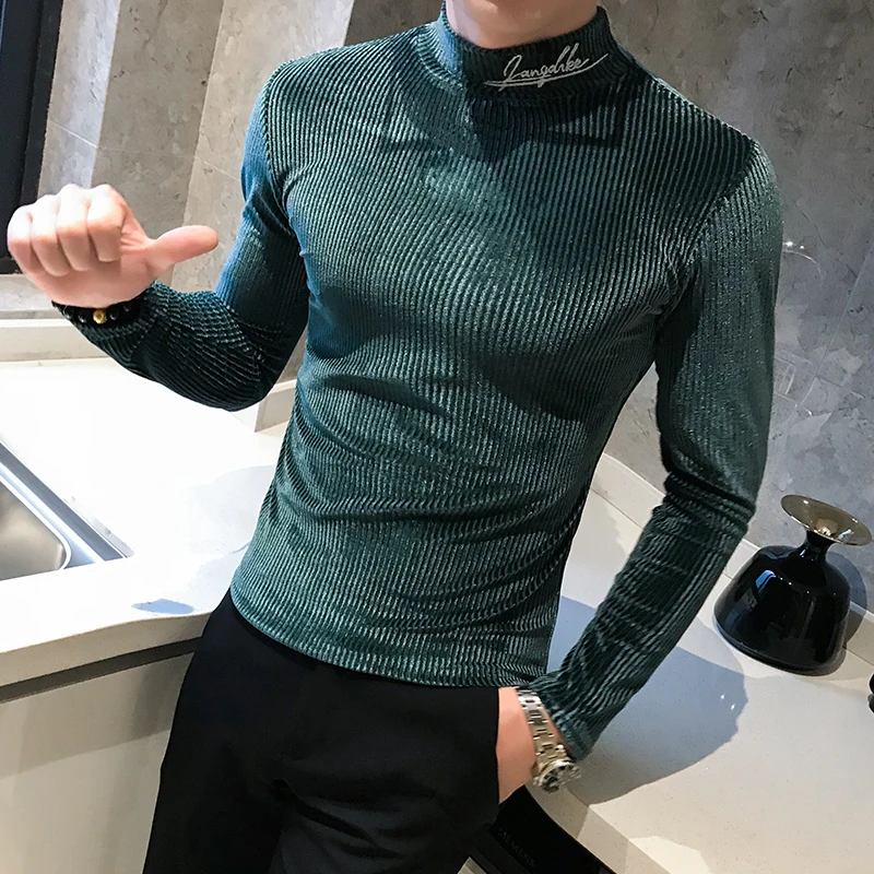 2019 Autumn Velvet T Shirt Embroidery Turtleneck Retro T-Shirt Mens Stripe Casual T-shirts Slim Fit Hip Hop Harajuku T-shirt
2019 Autumn Velvet T Shirt Embroidery Turtleneck Retro T-Shirt Mens Stripe Casual T-shirts Slim Fit Hip Hop Harajuku T-shirt